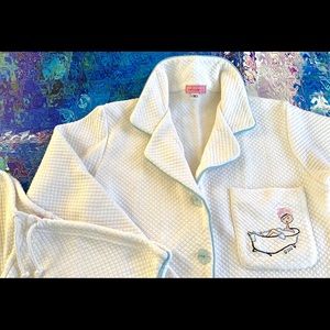 POLKADOT Embroidered PJs w/Flower Lucite Buttons